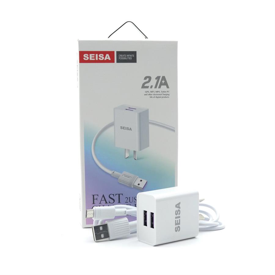 Cargador Seisa T-C02V 2.1A Dual USB Con Cable Micro USB V8 1 Metro