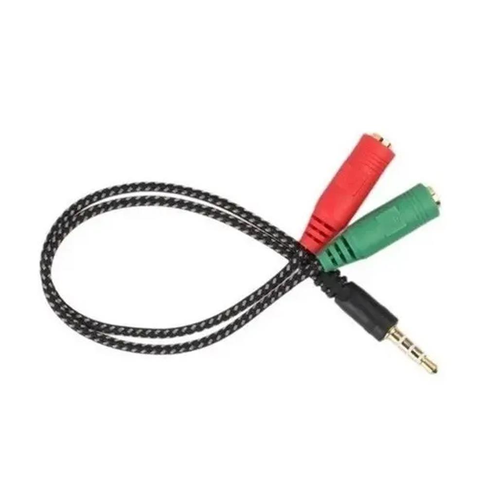 Cable Divisor De Audio Adaptador Auriculares + Microfono 2 machos 1 hembra