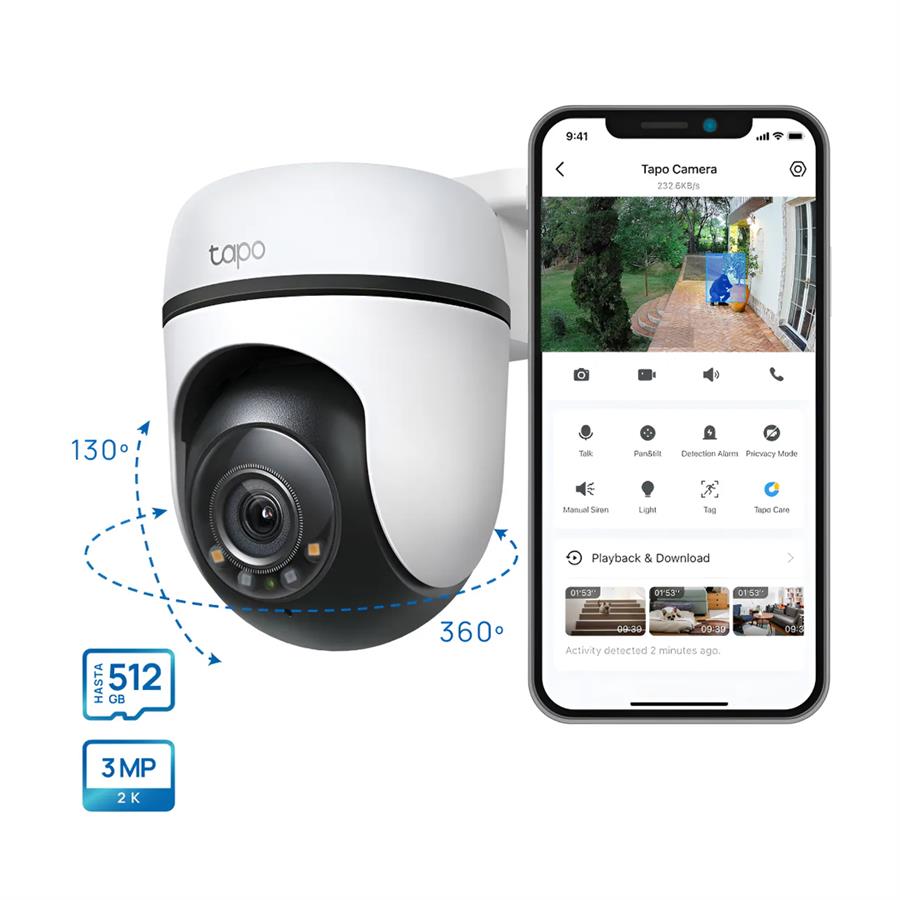 Tapo C520WS Camara De Seguridad Exterior 2K Mov Remoto Night Color Wifi Sd