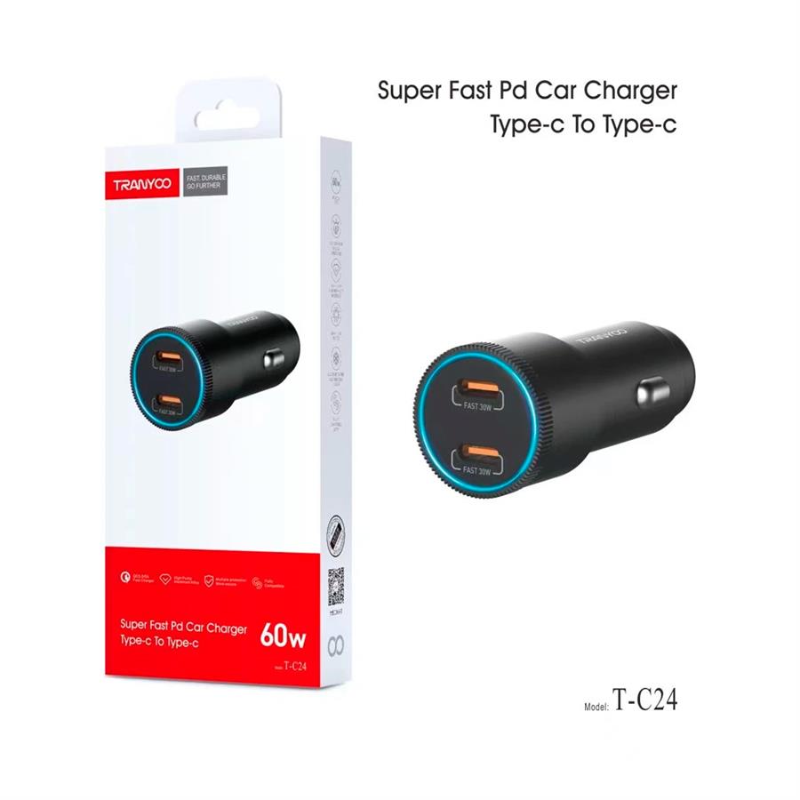 Cargador Para Auto T-C24 12V 60W Con Doble Puerto USB