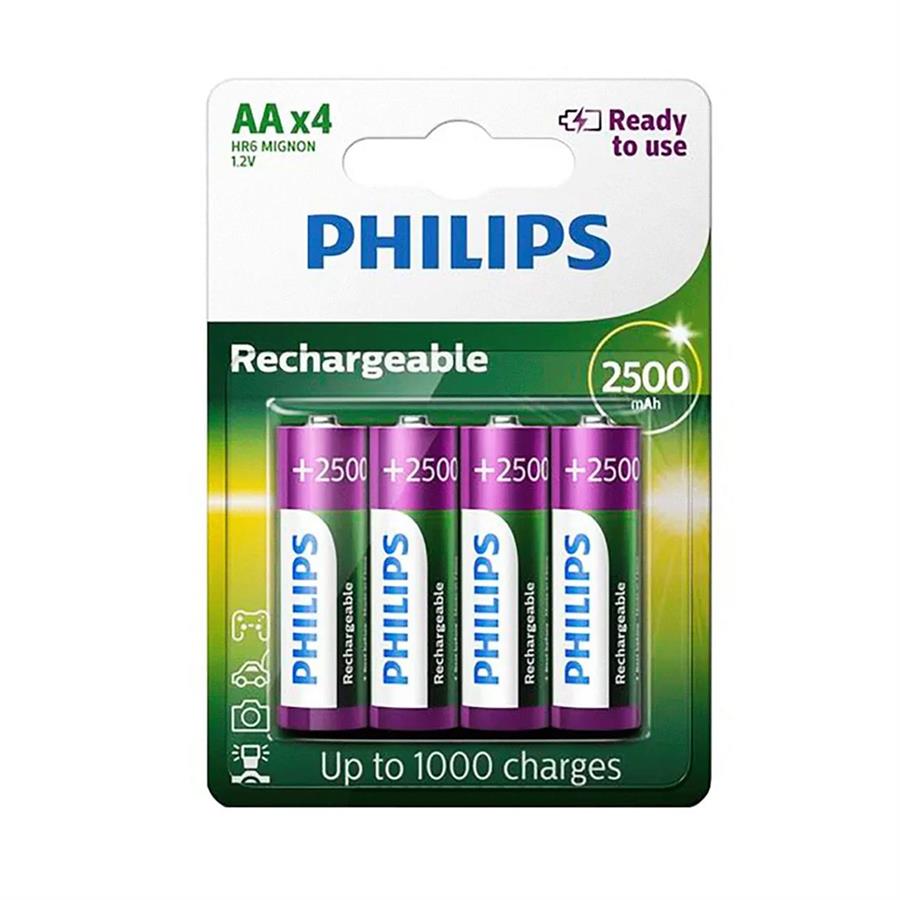 Pilas Recargables AA Philips 2500Mah Blister X 4 Unidades
