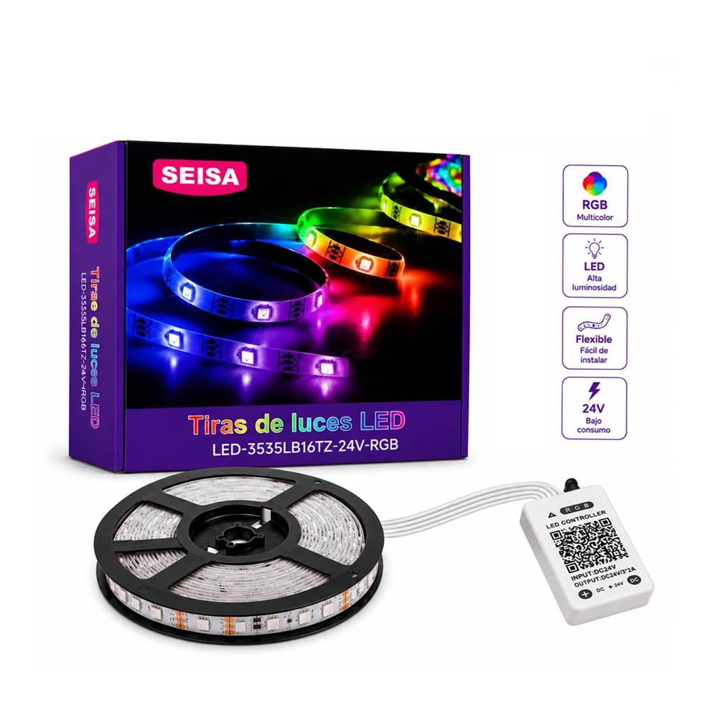 Kit Tira LED RGB 3535 10 Metros Bluetooth + Control Remoto + Fuente 24V