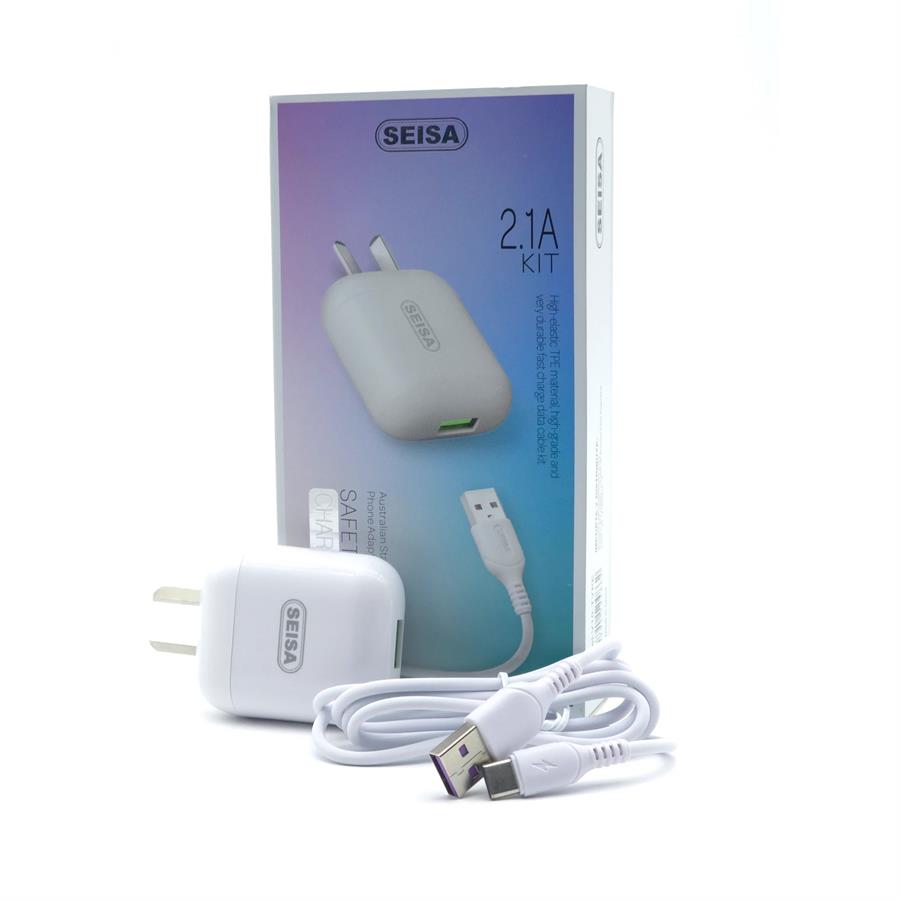V10-TYPE Cargador Kit V10-Type C 2.1A Con Cable Tipo-C 1 Metro Y 2 USB