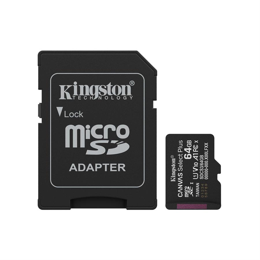 Tarjeta Micro Sd Kingston 64Gb C/Adap Gen3 150MB/s Canvas S Plus Cl10