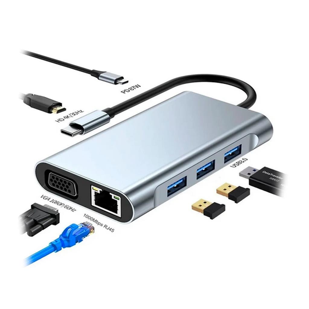 Adaptador USB-C 7 En 1 BYL-2111 HDMI VGA RJ45 USB 3.0 USB 2.0 PD