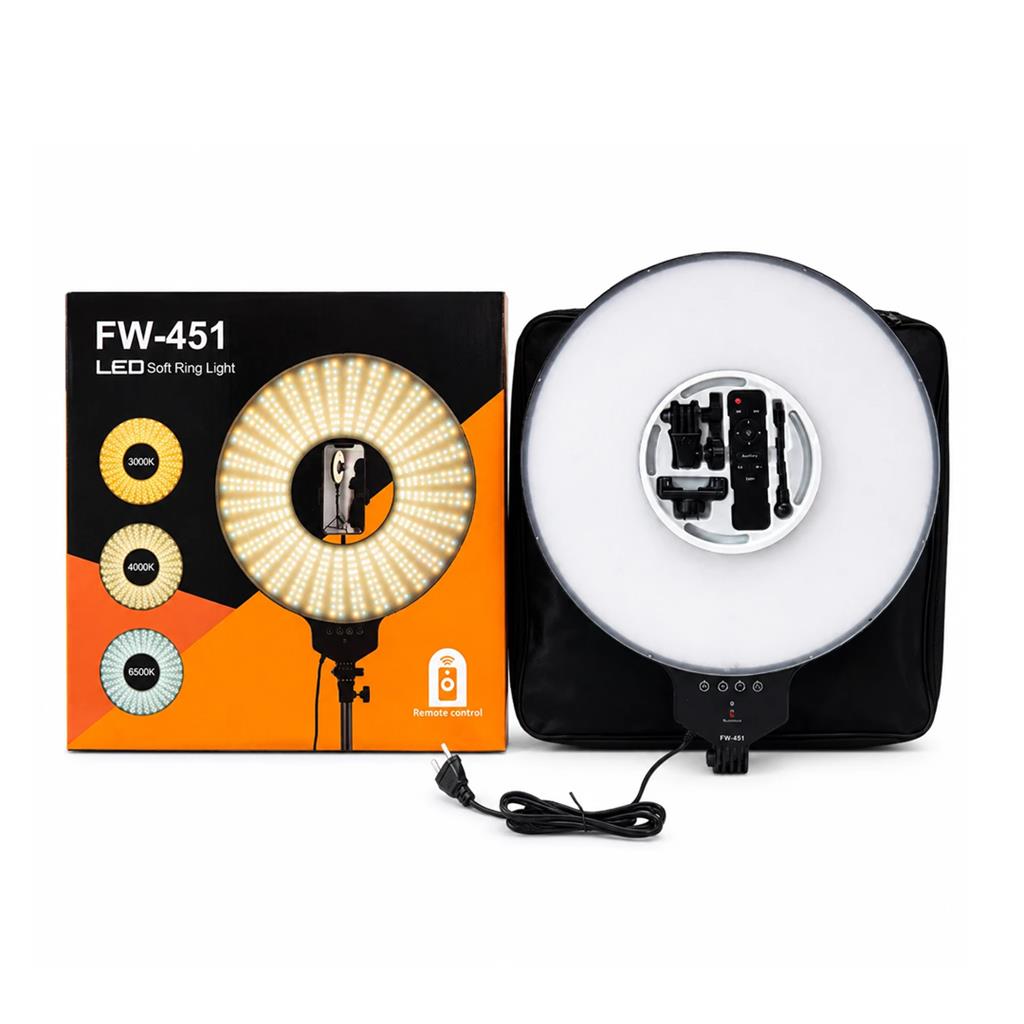 Panel de Luz LED Aro 18" FW-451 Profesional | Ring Light 3 Tonos de Luz Regulable con Control Remoto