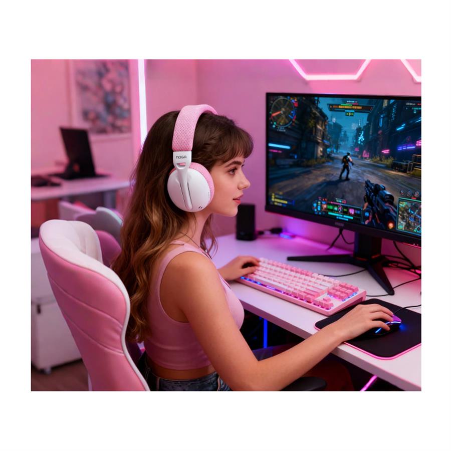 A930BT Auricular Gamer Inalámbrico 2.4 + Bluetooth + Cable 3.5 mm - Rosa