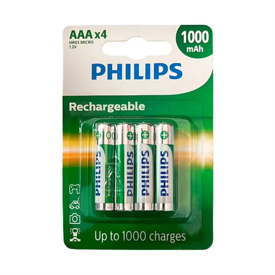 Pilas Recargables AAA Philips 1000Mah Blister X 4 Unidades
