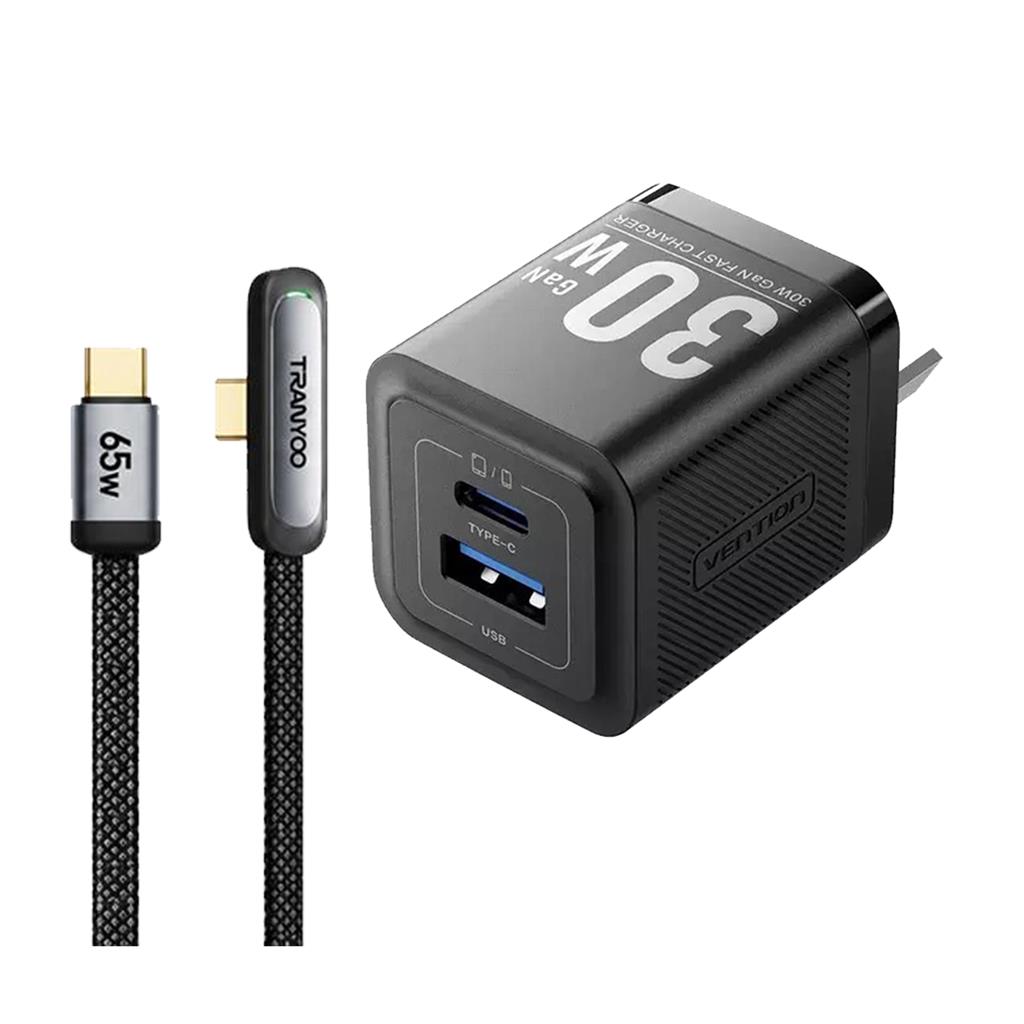 Cargador de Pared Vention 30W USB + USB-C Carga Rápida