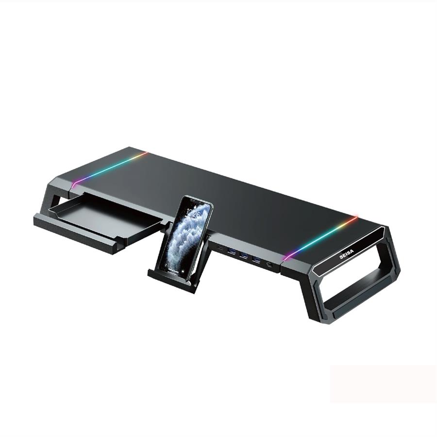 Soporte Monitor Seisa DN-H641 Con Hub USB RGB Soporte Celular Y Bandeja