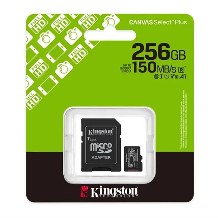 Tarjeta de Memoria KINGSTON Canvas Select Plus MicroSDXC 256GB Gen3 A1 150MB/s c/adaptador