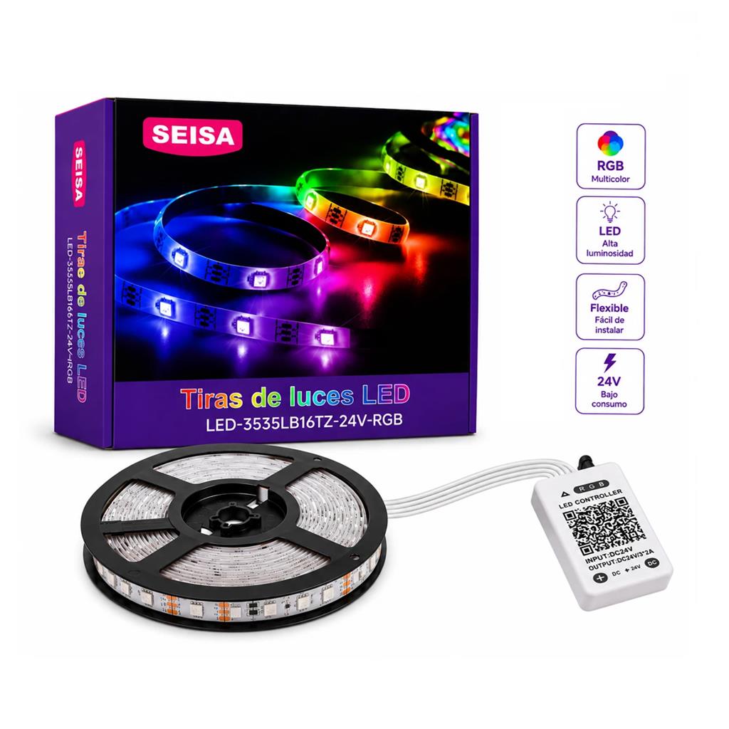Kit Tira LED RGB 3535 10 Metros Bluetooth Con Control Remoto Y Fuente 24V LED-3535LB16TZ-24V-RGB