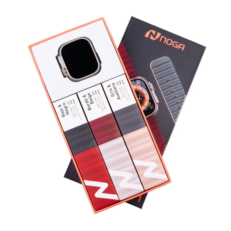 NG-SW16S Smartwatch Noga Watch + 3 Mallas + Vidrio Protector - Bordó, Negro con Rojo y Gris