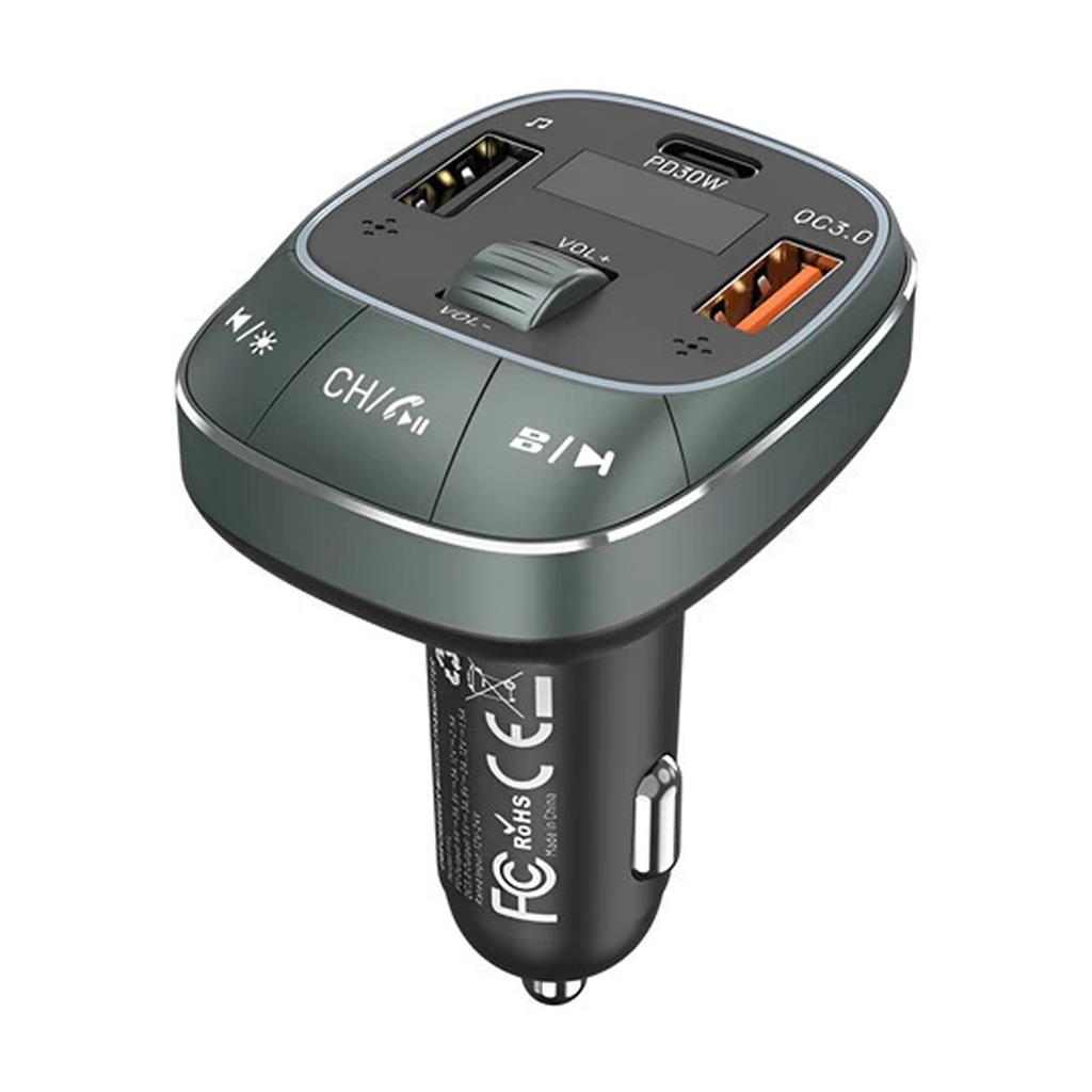 Transmisor FM Bluetooth Vention FFLB0 30W con Cargador USB para Auto