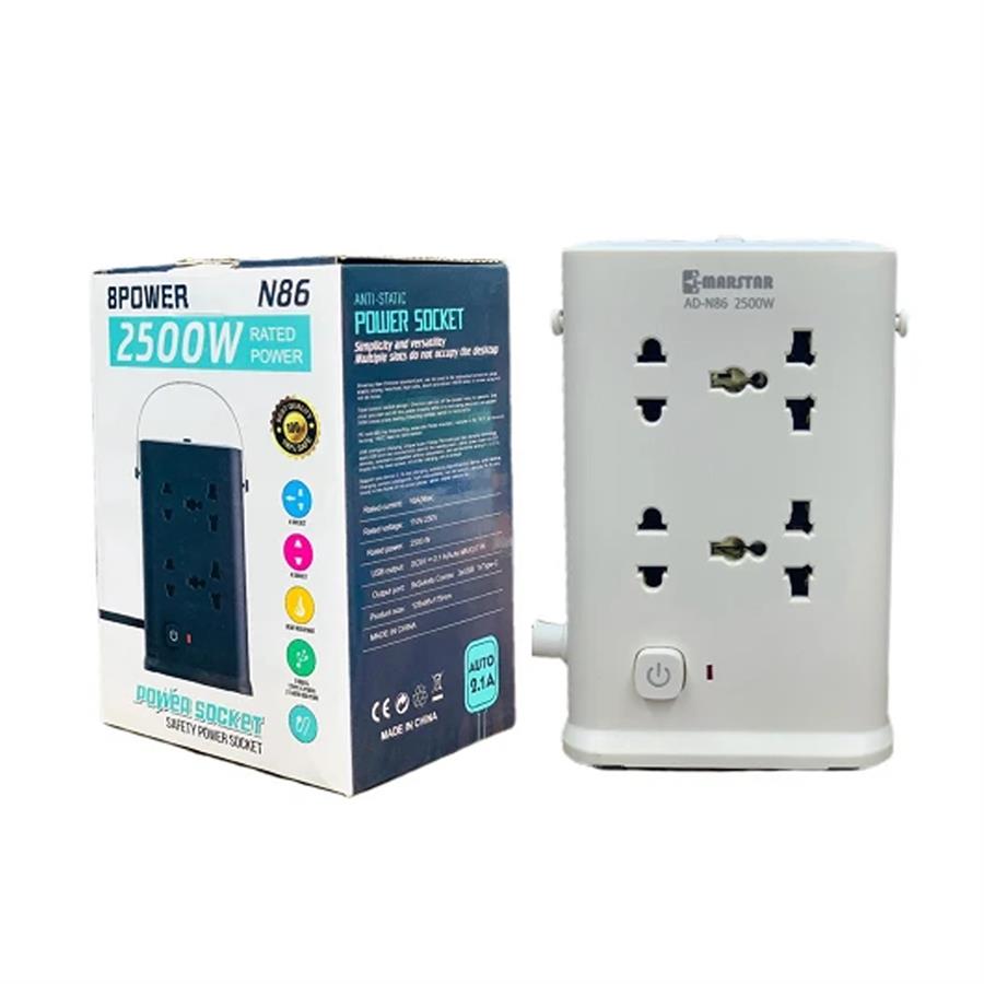 AMT-N86 Zapatilla Portatil  De 2 Niveles Con Iluminación 1.9M (8 Enchufes / USB / USB-C)