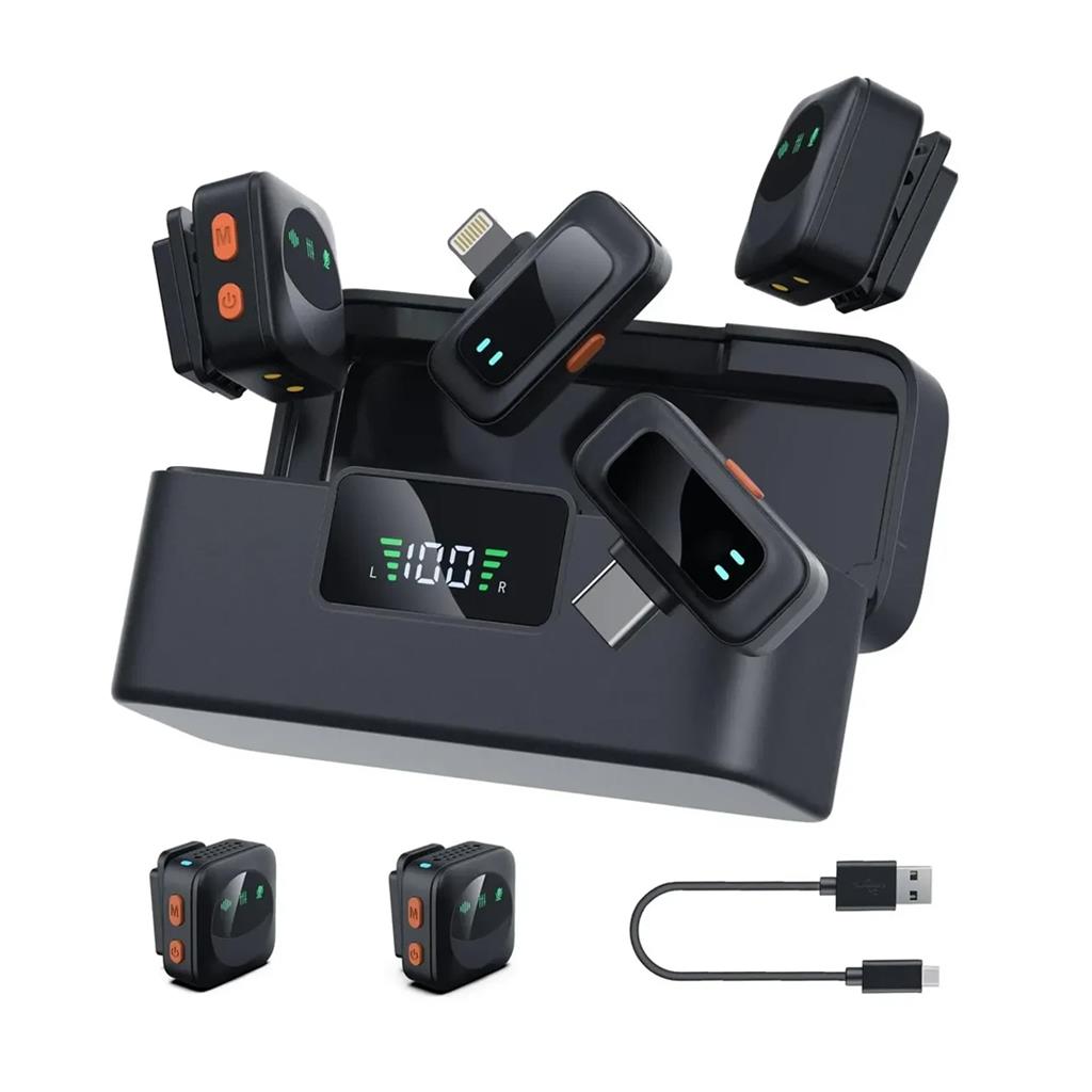 Microfono Corbatero Inalámbrico Doble EJ-B6136 Con Receptor USB-C Y Lightning Para iPhone, Android, PC Y Cámara