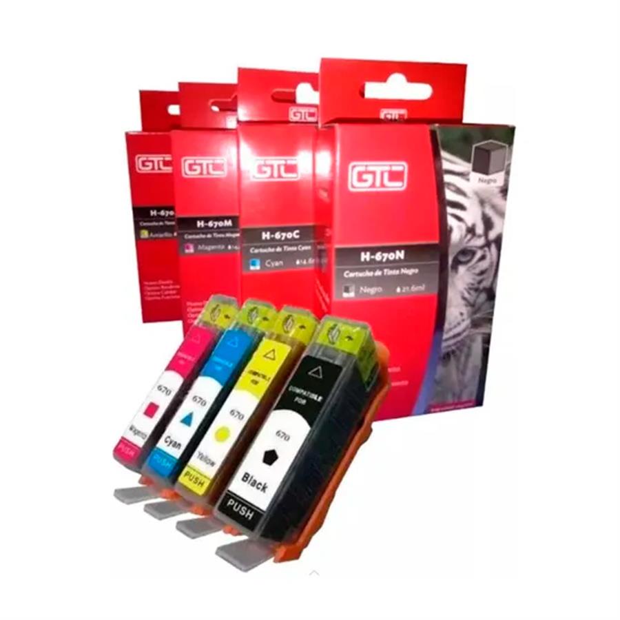 Cartucho De Tinta GTC Compatible Con HP 670XL Alto Rendimiento Para HP Deskjet E Ink Advantage