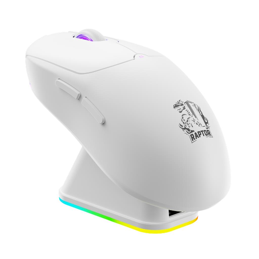 Mouse Gamer Wireless Raptor Storm Grip 24000 DPI con Base Cargadora White