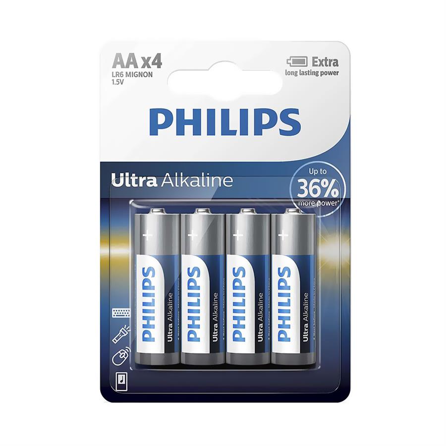 Pilas AA Philips Ultra Alcalinas LR6E4B Pack X4